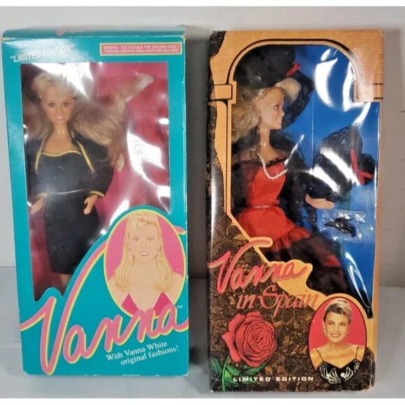 (2) Vanna White Limited Edition Spain Doll & Doll Black & Gold Dress Vintage - Picture 6 of 14